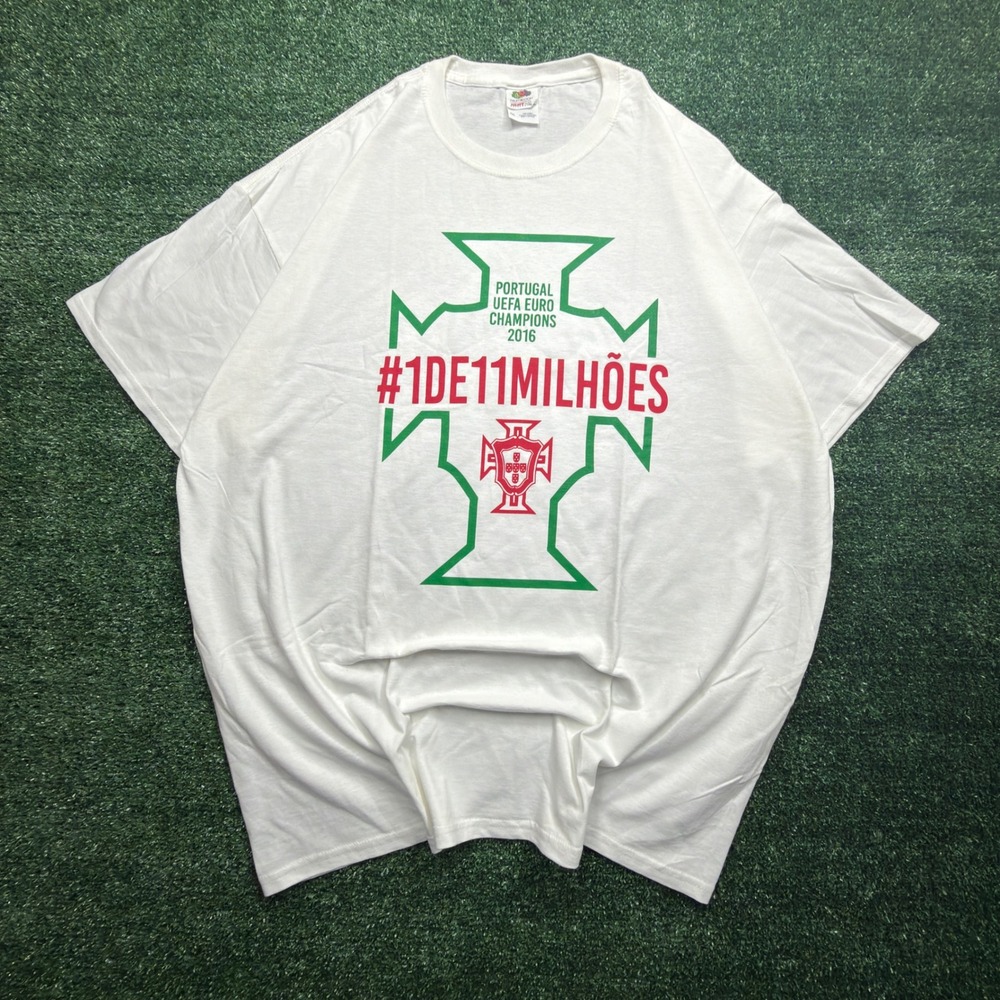 Portugal UEFA Euro Champions 2016 Shirt Fruit of the Loom White 2XL Soccer Tee